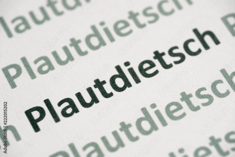 Obraz premium word Plautdietsch language printed on paper macro