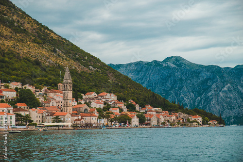 view from sea to perast city in montenegro