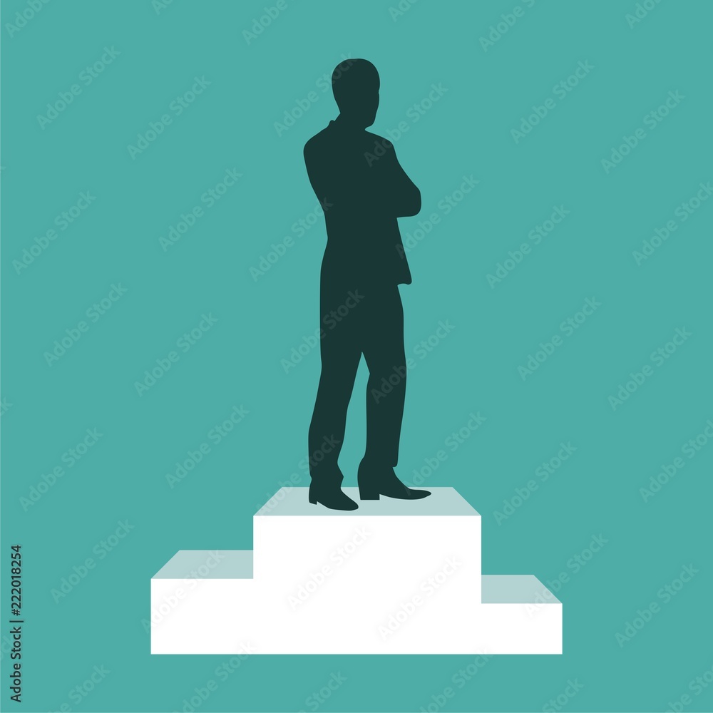 Successful businessman standing on the winning podium