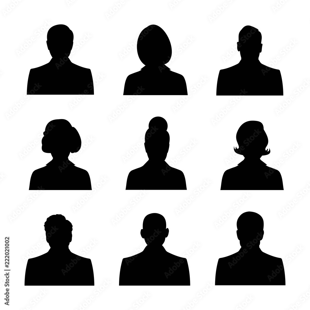 Male And Female Head Silhouettes Avatar Profile Icons Business Profile Avatar Black Color
