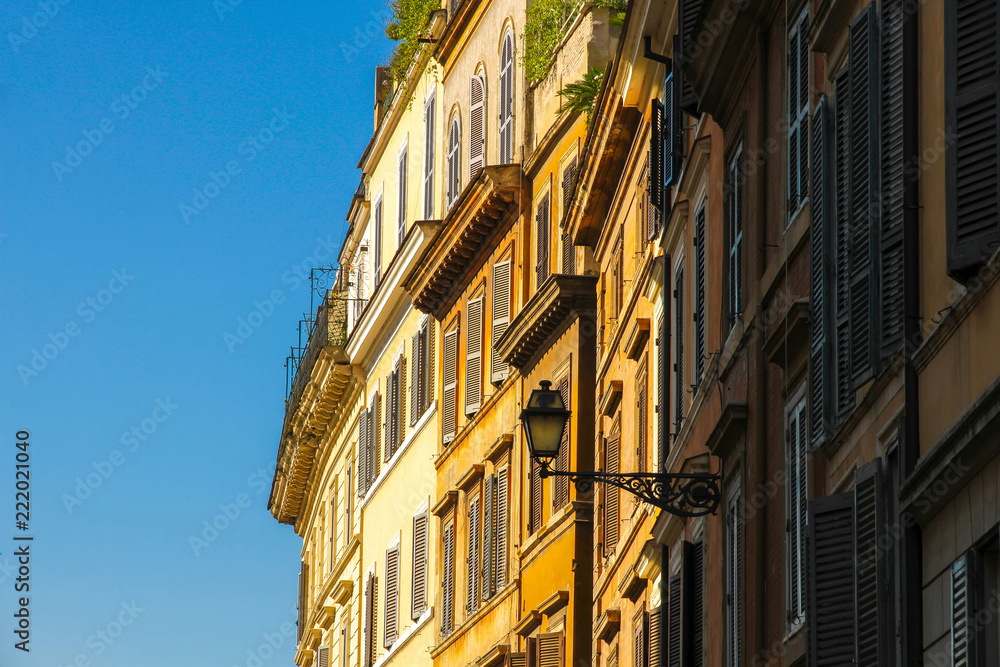 View on the historic architecture in Rome, Italy on a sunny day.