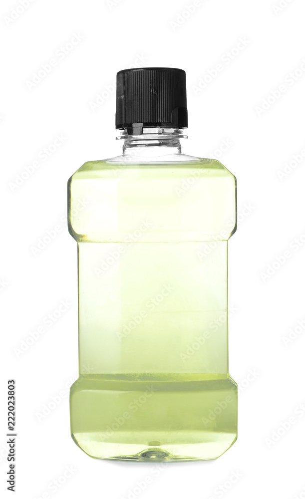 Bottle with mouthwash for teeth care on white background Bottle with mouthwash for teeth care on white background