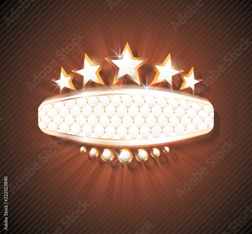3d signboard with leather upholstery patternt and gold stars.