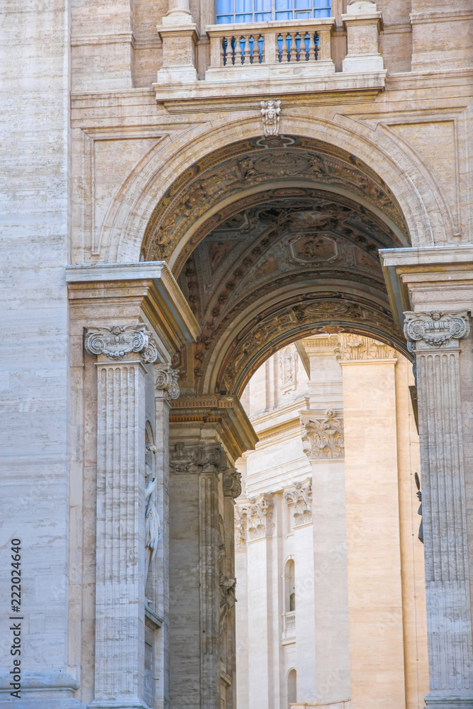Closeup view on the details of the St Peters Square in Rome, Italy on a sunny day.