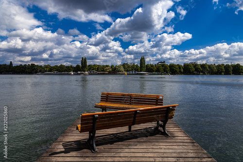 Holzbänke am See photo