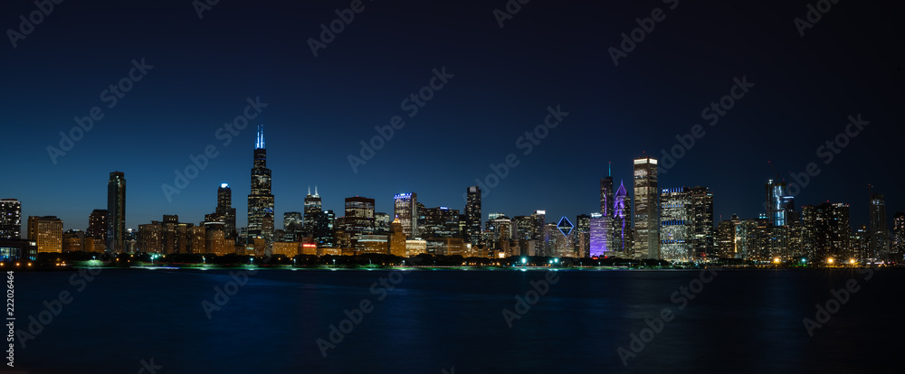 Chicago Skyline Panorama at Night