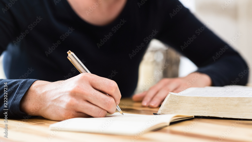 Αυτοκόλλητο Bible Study - Woman Taking Notes as She Reads from an Open Bible