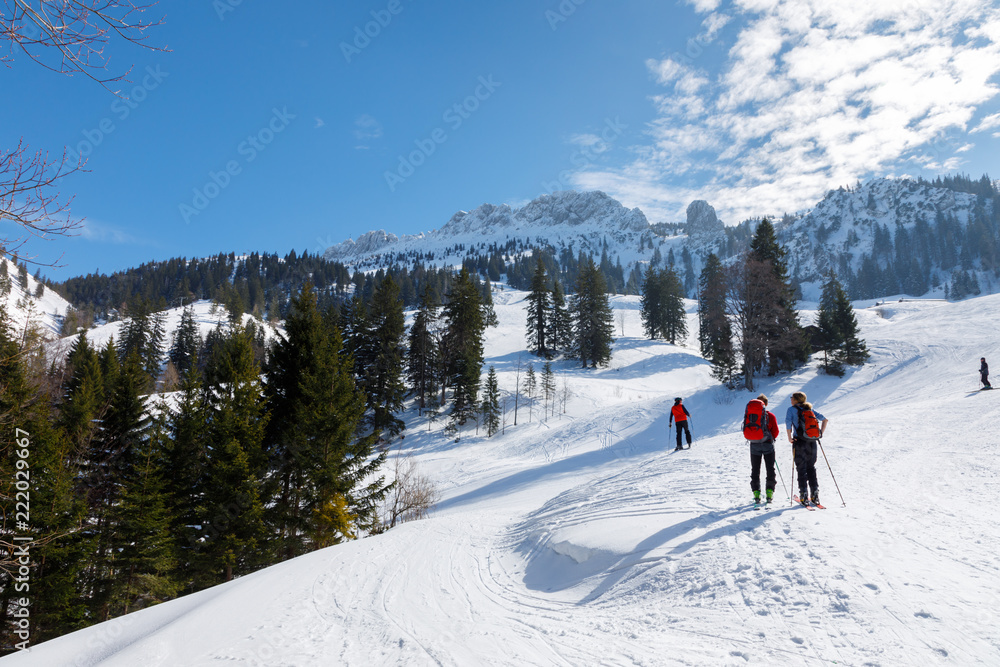Ski tourer siker on the way up to Mountain Kampenwand