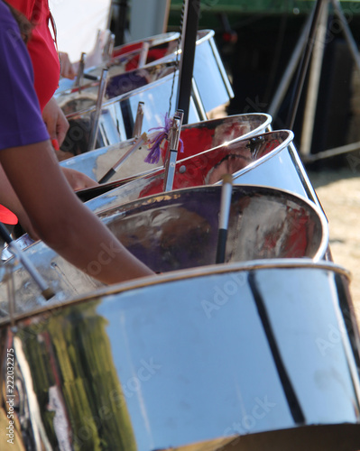 The Steel Drums of a Traditional Caribbean Band. photo