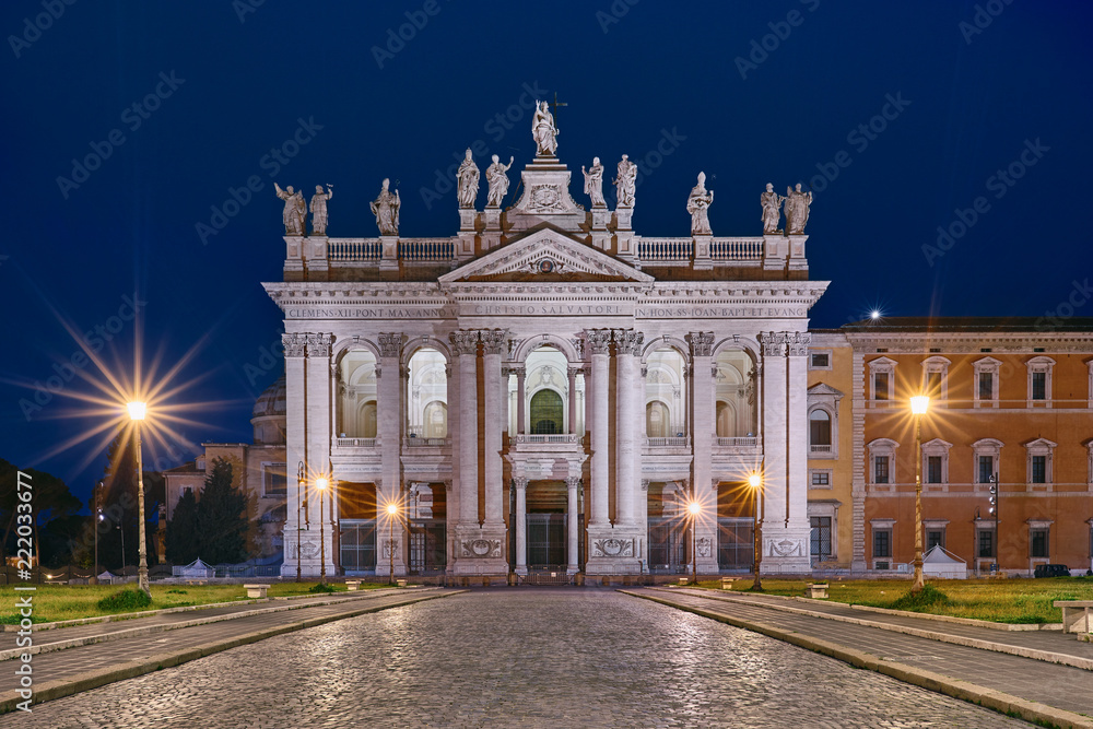 Rome, St. John Lateran basilica (Basilica di San Giovanni in Laterano) at night