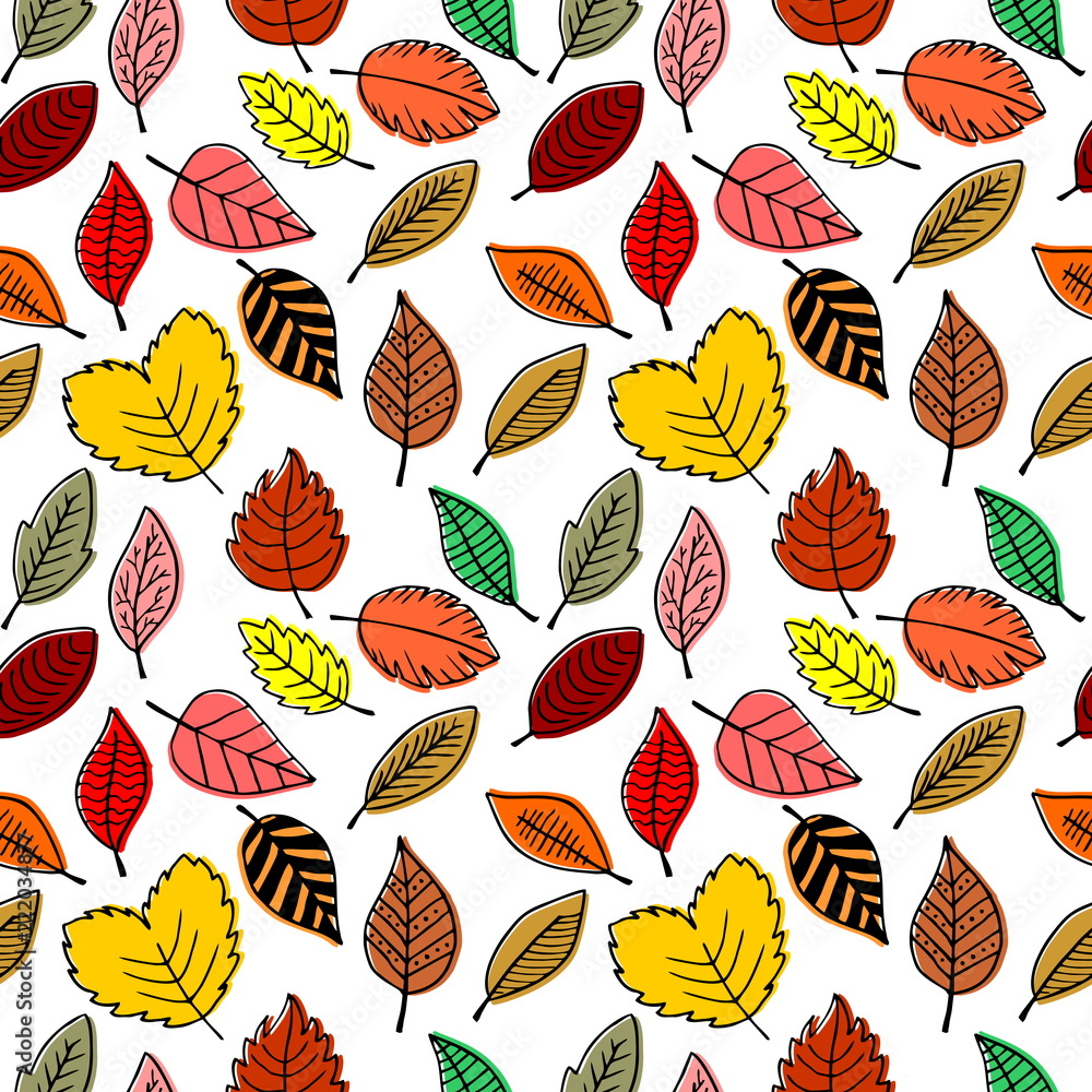 Obraz premium Seamless patterns of autumn leaves. Elegant and beautiful leaflets and plant elements.