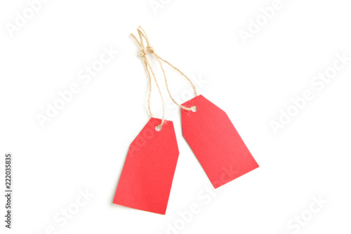 Red sale tags isolated on white background