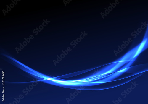 Bright light waves over dark blue gradient layout
