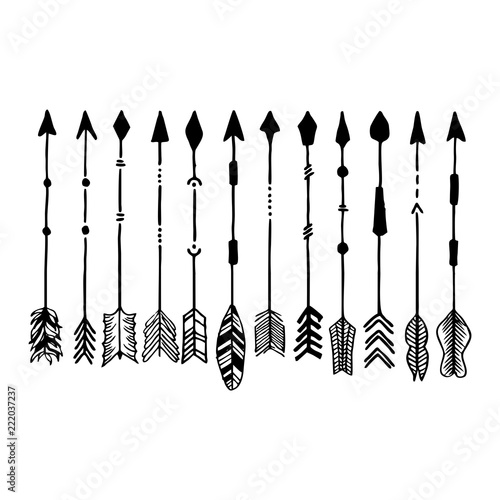Camping symbols. Set of hand drawn arrows.