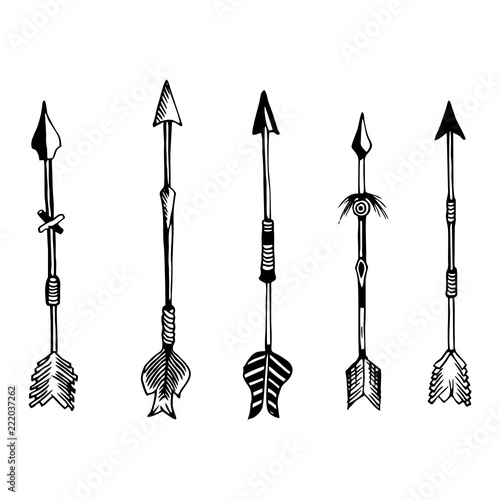Camping symbols. Set of hand drawn arrows.