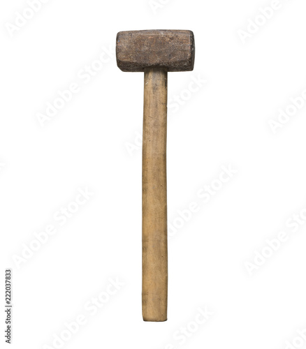 Obraz na plátně Old sledgehammer in a man's hand. White background. Isolated