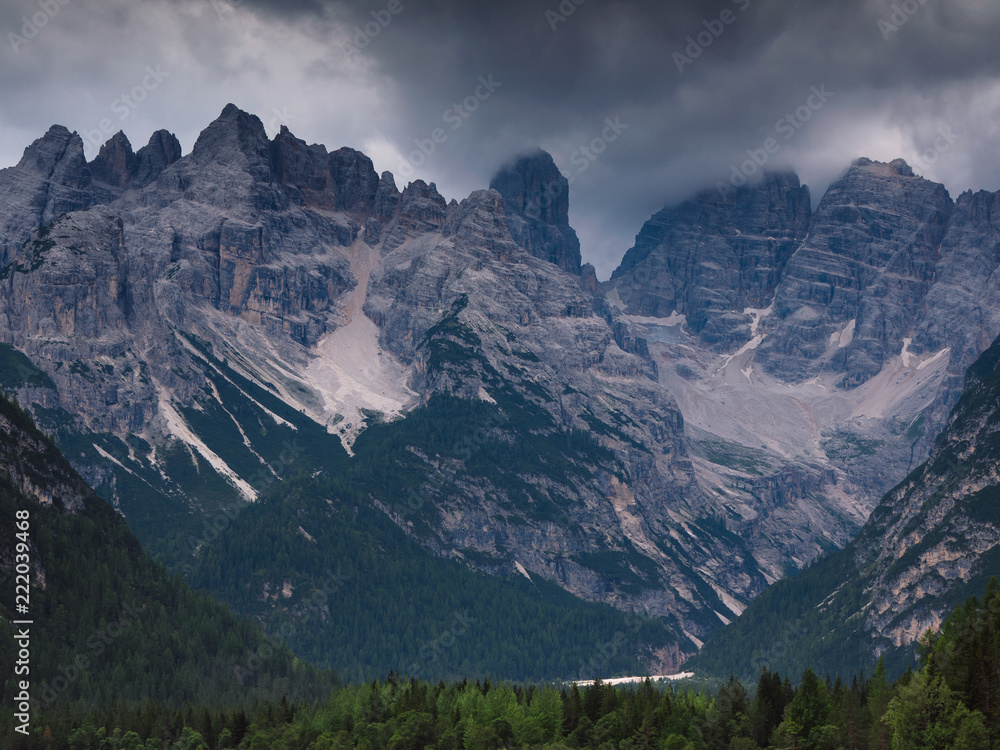 Fototapeta Beautiful moody photograph of Dolomites in Italy. UNESCO heritage.