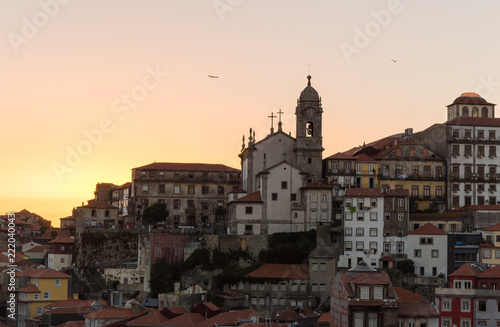 silhouette of old Oporto city at sunset light a day of summer in Portugal