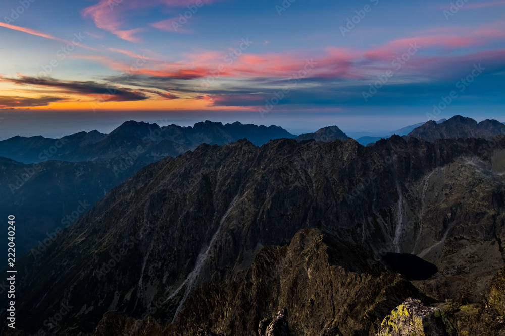 Sunset/sunrise series from the top of spectacular mountain called Krivan in High Tatras, Slovakia. 