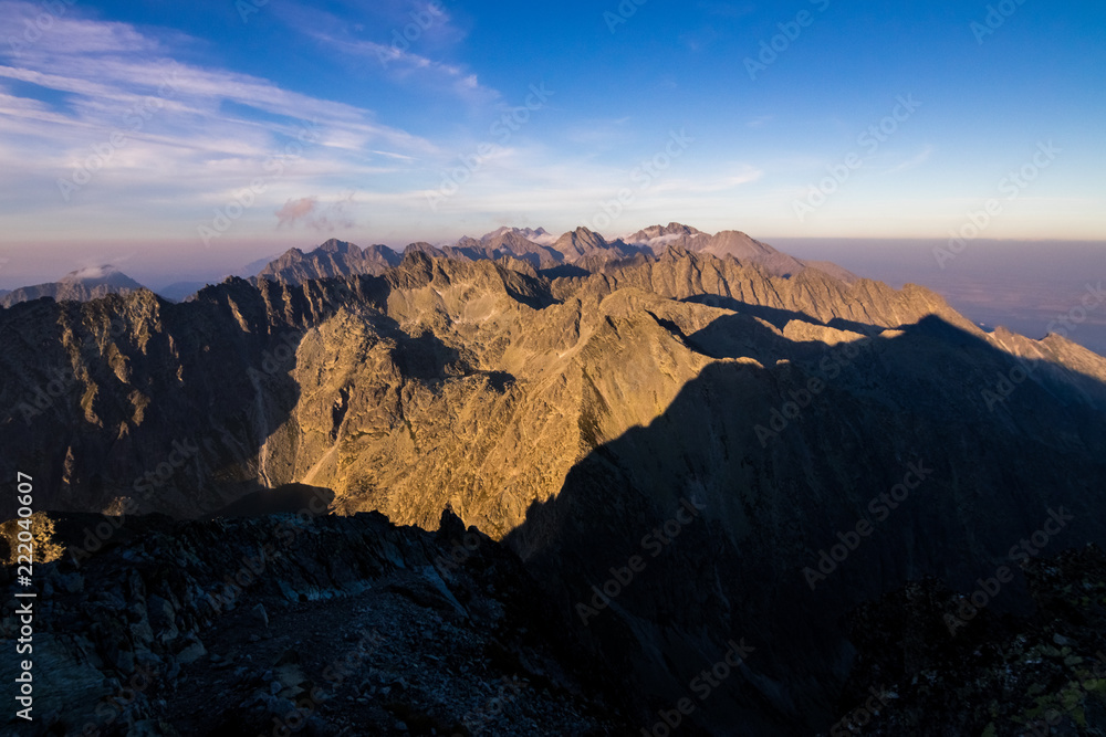 Obraz premium Sunset/sunrise series from the top of spectacular mountain called Krivan in High Tatras, Slovakia. 