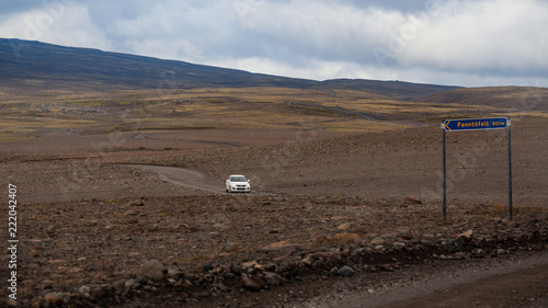 Kaldidalur valley, road 52 to Fanntófell, Iceland highlands, with rough volcanic landscape  photo