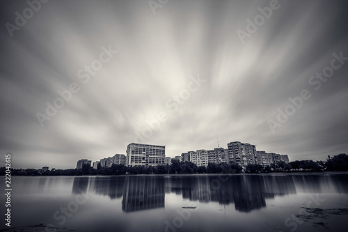 Dramatic clouds long exposure during storm over the city