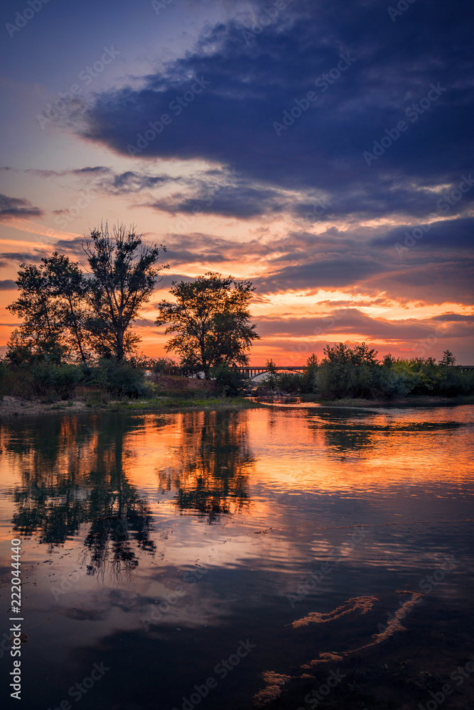 Beautiful sunset scene on the river