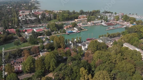 Aerial view of Siofok,Town on the lake Balaton in the Hungary. Balaton is the largest lake of the central Europe.