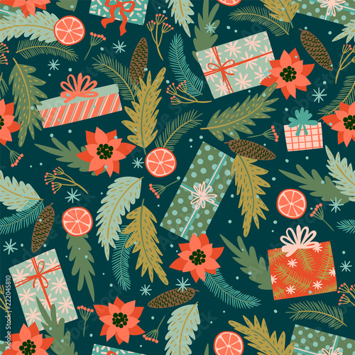 Christmas and Happy New Year seamless pattern.