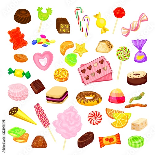 Candy icon set. Cartoon set of candy vector icons for web design