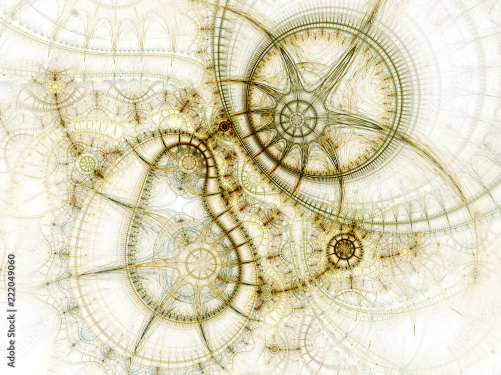 Golden fractal clockwork, digital artwork for creative graphic design