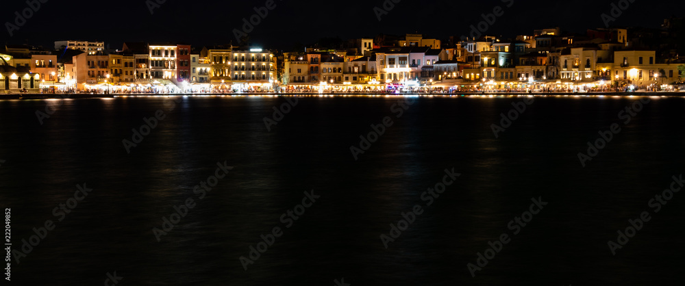 Chania harbor at night