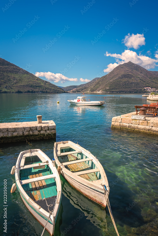 Two small fishing boats in Kotor Bay