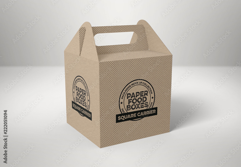 Square Cardboard Box with Handle Mockup Stock Template