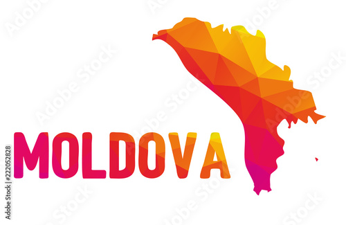 Tableau sur toile Low polygonal map of the Republic of Moldova (Republica Moldova) with sign Moldo