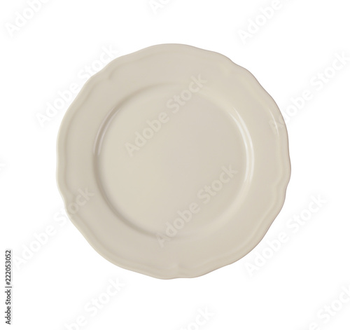 empty ceramic white plate isolated on white background