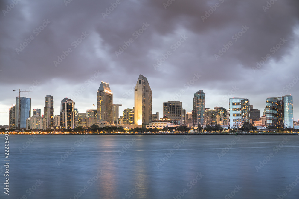 City centre over San Diego Bay at night in California USA