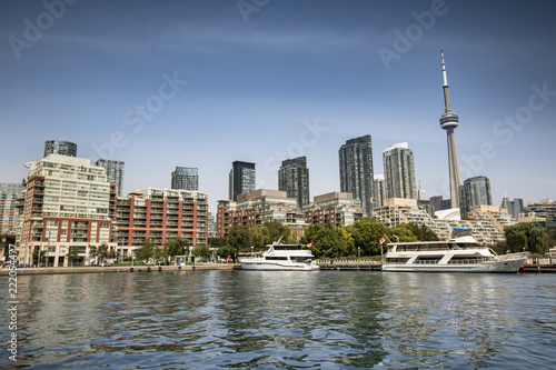 Photography Downtown city view of Toronto Canada from Queens Quay and Lake Ontario