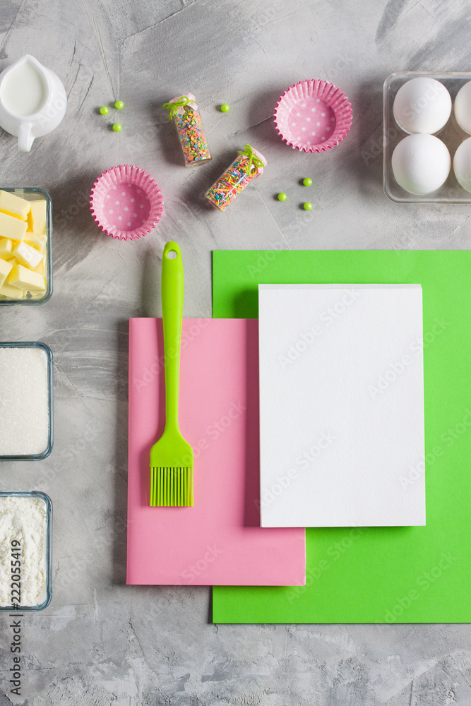 Cooking baking for kids flat lay background Cooking baking for kids flat lay background