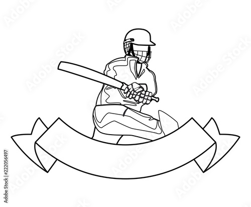 Cricket player with bat in black and white