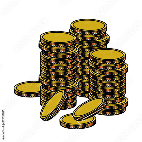 Coins stacked isolated scribble