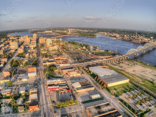 Davenport is a larger city in Iowa on the Mississippi river with Illinois photo