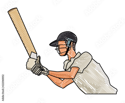 Cricket player with bat scribble