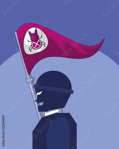 terrorist with flag bug cyber atack