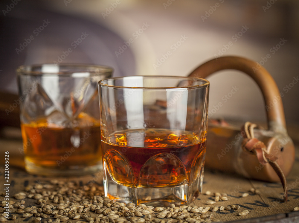 Two glasses of Whiskey, Whiskey Theif and Barley Two glasses of Whiskey, Whiskey Theif and Barley