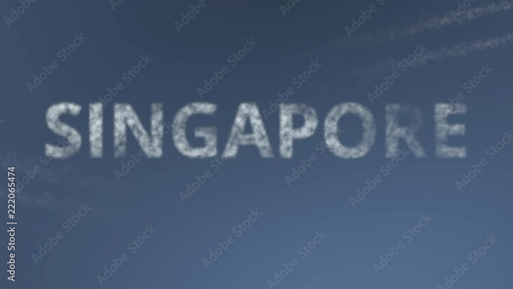 Flying airplanes reveal Singapore caption. Traveling conceptual intro animation