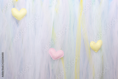 fabric texture with handmade hearts. photo