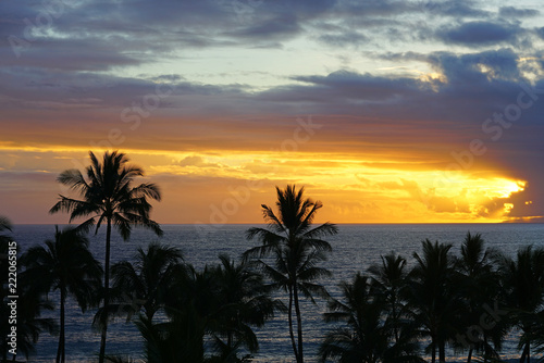 Colorful sunset over the beach in Wailea on the West Shore of the island of Maui in Hawaii