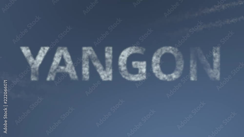 Flying airplanes reveal Yangon caption. Traveling to Myanmar conceptual intro animation Flying airplanes reveal Yangon caption. Traveling to Myanmar conceptual intro animation