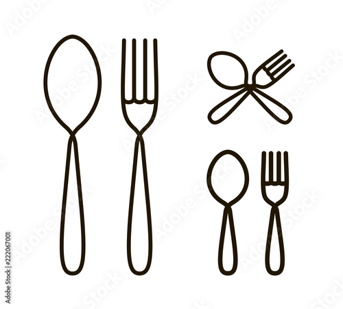 Spoon and fork icon or logo. Restaurant menu symbol. Vector